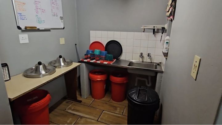 Feed bins and bowls in the Rottweilers' kitchen at Craffenheim Rottweilers